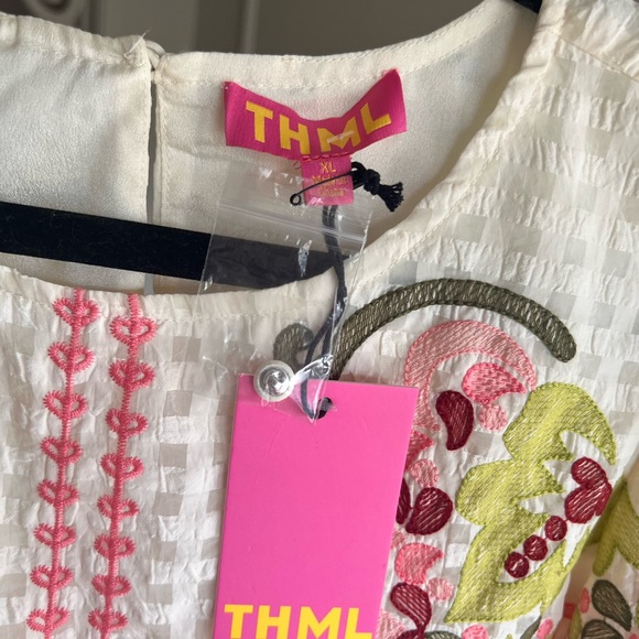 THML White Embroidered Cotton Top with Pink & Green Floral Detail - Picture 3 of 6